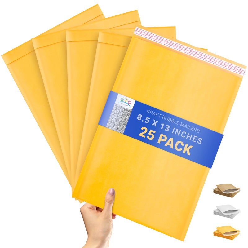 ABC PACK & SUPPLY Gold Kraft Bubble Mailer Envelopes, 8.5 x 13 Inches. 25 Pack Mail Padded Envelopes Self Seal. Kraft Bubble Mailers. Tear-Resistant Mailing Envelope Padded. Sturdy Paper Mailer - Image 1